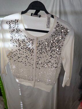 White House Black Market Sequin Knit Cardigan Size S